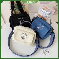 CHUAN มินิมินิ กระเป๋าสะพายไหล่ผ้าใบ รูปทรงสี่เหลี่ยม หมีน้อย กระเป๋า Crossbody ของใหม่ ผ้าใบแคนวาส ถุงพิมพ์ลาย