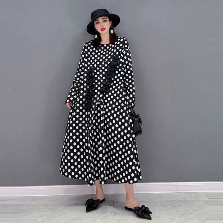 xitao-dress-loose-casual-women-dot-print-dress