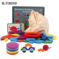 MOTOHOOD Rainbow Stacker Kids Wooden Blocks Toys Creative Car Rainbow Building Blocks Montessori Educational Toy Children Building Sets