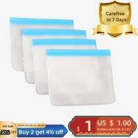 4Pcs Food Storage Bag Food-Grade PEVA Reusable Clear Leakproof Dishwasher Safe Refrigerator Fruit Vegetable Container Bag Kitche