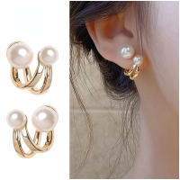 18K Gold Pearl ต่างหูผู้หญิงภาษาฝรั่งเศสคำ Retro Rhinestone ดอกไม้ Fish Tail Ear Studs แฟชั่นเครื่องประดับของขวัญ Anti-Fade