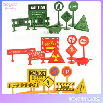 Chaoshihui 10 Sets of Traffic Road Sign Toys Miniature Traffic Barricade  Signs Kids Traffic Scene Toys
