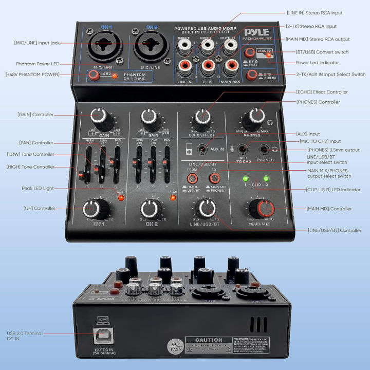 pyle-professional-wireless-dj-audio-mixer-4-channel-bluetooth-controller-sound-mixer-usb-audio-interface-2-combo-jack-xlr-6-35mm-mic-line-guitar-in-3-5mm-rca-aux-headphone-jack-pad43mxubt-professional