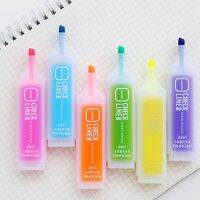 MEIPINGO พู่กันปากกาเน้นข้อความ6สีสะท้อนแสงปากกา6261แบบพกพาเครื่องเขียนเพื่อการเรียนรู้ฟองน้ำทรงเฉียง