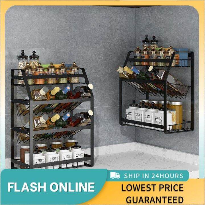 Ready Stock Kitchen Spice Rack Stainless Steel 3 Layers 4 Layers Condiment Rack Seasoner Rack
