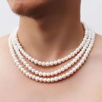 2022 New Fashion Imitation Pearl Men Necklace Simple Classic Width 6/8/10mm Strand Bead Necklace For Men Jewelry Gift