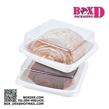 กล่องพลาสติกฝาใสฐานสีขาว ใส่ขนมเค้ก ขนมไทย เบเกอรี (X30)