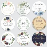 hot！【DT】๑  Personalized Round Label StickersWaterproof1.5 3inch Custom Name Date Thank You Stickers for Bridal Shower Favors