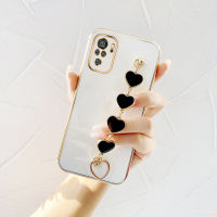 เคสสร้อยข้อมือความรักสีดำสำหรับ Xiaomi Redmi Note 10 4G Note 10S 10T 10 Pro Max Note 11S 11E 11 Pro Plus Poco Pro M3ฝาครอบแบบมีโซ่