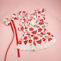 Lace Flower Dress Dog Pet Clothing Lolita Dogs Clothes Cat Small Print Cute Thin Sweet Spring Summer Red Fashion Girl Yorkshire Dresses