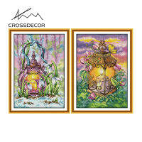 Crossdecor Cross Stitch รูปแบบและชุดแสตมป์ชีวิต Series ผ้า Aida ผ้าฝ้ายด้าย11CT 14CT เย็บปักถักร้อยชุดหัตถกรรมบ้าน Décor ภาพวาดแขวนของขวัญ-Four Seasons โคมไฟ