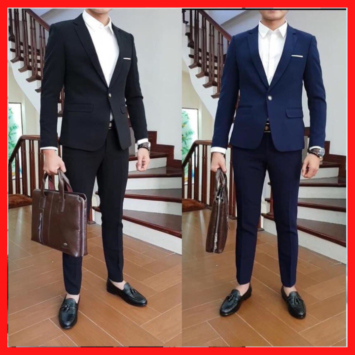 Bộ vest nam 6 khuy Hàn Quốc màu đen kẻ Bộ suit nam trẻ trung form ôm chất  vải sịn đủ size  Lazadavn