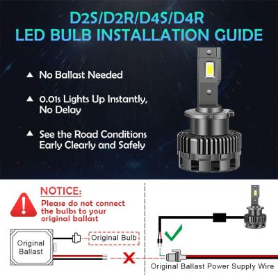 2PCS 55W D2S D4S Plug And Play LED Bulb Replacement Original HID D2R D2C D4S D4R D4C Built-in Canbus Led Headlight 6500K 25000LM