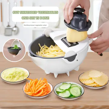  Multifunction Vegetable Cutter- 9 in 1 Vegetable Spiralizer  Cutter and Shredder with Drain Basket Large Capacity Vegetables Chopper  Portable Slicer: Home & Kitchen