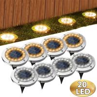 【LZ】❣♕☊  Solar Power Disk Light Jardim ao ar livre Underground Deck Light Enterrado Lâmpada LED Decoração 8 ou 20LED