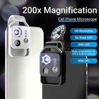 TIDOVE 200X Phone Microscope with CPL Lens LED Light Universal Phone Clip Pocket Microscope Macro Lens for iPhone 14 Pro Max Smartphone Lenses