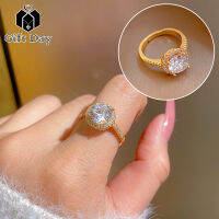 【วันของขวัญ】18K Gold Cubic Zirconia แฟชั่นอุปกรณ์เสริมแหวนปรับได้สำหรับผู้หญิง Hypoallergenic Women Jewellery