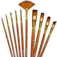 10pcs Paint Brush Set Multiple Styles Nylon Hair Short Rod Brown Painting Brush For Oil Acrylic Watercolor Gouache Art Supplies Cups  Mugs Saucers