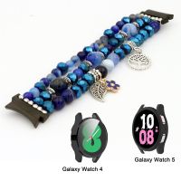 Jewerly Blue Band for Galaxy Watch 4/ 5/ 5 Pro Bracelet Dressy Elastic Beaded Strap Replacement Watch4 Classic 40mm 44mm DIY