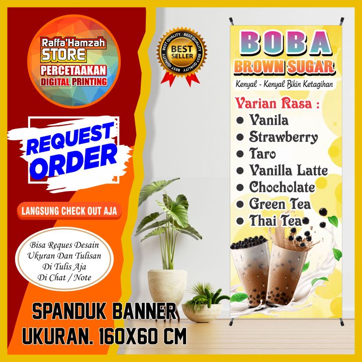 Spanduk Banner Backdrop Minuman Boba Viral Cetak Spanduk Minuman Boba Ukuran 15 X 075 M 8855