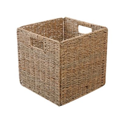 Woven Seagrass Farmhouse Kitchen Storage Organizer Basket Bin with Handles for Cabinets,Pantry,Bathroom,Laundry Room