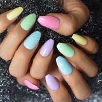 Daily Candy Colorful Press on Nail Coffin False Nails Yellow Blue Purple Full Cover Wear Fake Nail Art Tips for Women Girls