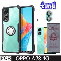 OPPO 4 In1 A78 4G เคสกันกระแทกสำหรับ OPPO A77s A76 A74 5G A96 A95 A94 A55 A57ชนิดเคลือบเพื่อความอ่อนโยนกระจกเทมเปอร์ A54 A17 A17k A16 A16k A15ด้านความเป็นส่วนตัวและตัวยึดวงแหวน