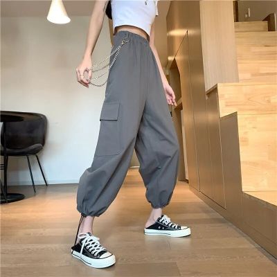 ‘；’ Fashion Harajuku Loose Cargo Pants Women High Waist Elastic Streetwear Wide Leg Pants Vintage Korean Summer Hip Hop Gothic Pants