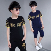 Summer Boys Clothes Set 2022 New Boy Print Short-Sleeved T-Shirt + Pants Two-Piece Children Sports Set