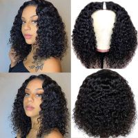 8-12 Inch Synthetic Curly Short Bob Wigs  V Part Wig No Leave Out  For Black Women Natural Color Upgrade V Part Wig Daily Use