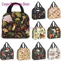 卐 Cute Mushroom Print Thermal Food Picnic Lunch Bags For Women Portable Lunch Box Insulated Canvas Lunch Bag Kids Lunch Box Tote