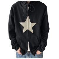 Y2k Zip Up Hoodie Star พิมพ์ R Hooded Sweatshirt ผู้หญิงฤดูใบไม้ร่วงแขนยาว Kpop Harajuku Gothic Five Pointed Hoodies