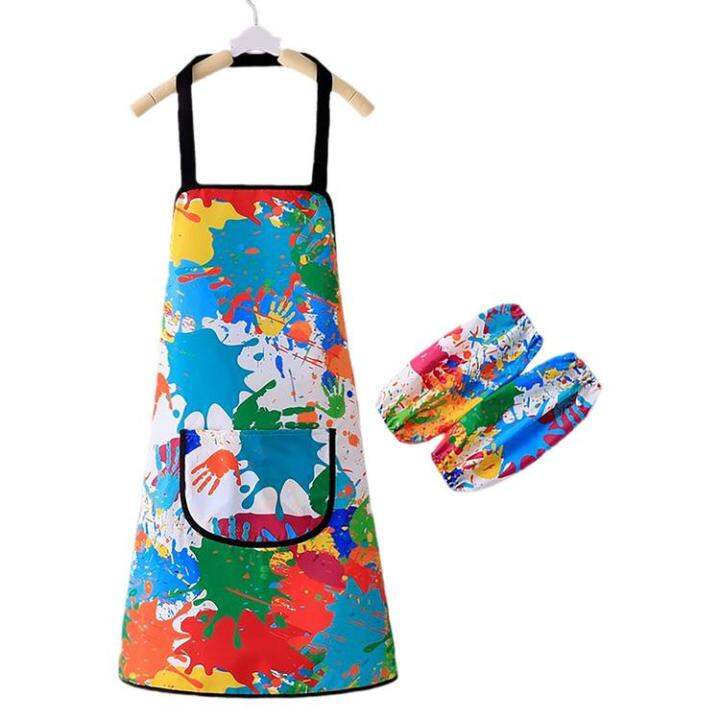 childrens-art-apron-waterproof-artist-painting-aprons-children-art-smocks-with-pocket-and-sleeves-for-age-3-11-kitchen-chef-aprons-for-cooking-baking-painting-well-made