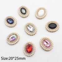 Alloy 10Pcs 20x25MM Oval Acrylic Pearl Flat Bottom Button Diy Gold-Plated Diamond Bow Clothing Decoration Accessories