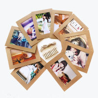 10 Pcs Combination Paper Frame with Clips DIY Kraft Paper Picture Frame Hanging Wall Photos Album 2M Rope Home Decoration Craft