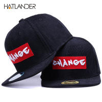 แบรนด์ HATLANDER หมวกหมวกเบสบอลผ้าลูกฟูกสีดำแบบดั้งเดิมหมวกสแนปแบคของผู้ชายหมวกฮิปฮอปปีกแบนลายปักเปลี่ยนตัวอักษรกีฬา twzhvj