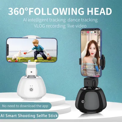 AI สมาร์ทถ่ายเซลฟี่สติ๊กแบบหมุนได้360 °,ขาตั้งวางโทรศัพท์ตัวยึดกล้องติดตามใบหน้าอัตโนมัติสำหรับบันทึกวิดีโอ Vlog แบบสดๆ