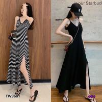 P9681 แม็กซี่เดรสสายเดี่ยว  one line maxi dress