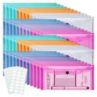 48Pcs Plastic Envelopes with Label Stickers School Office Storage Supplies Plastic Pencil Pouch for A6 Size Files