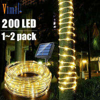 Vimite 100/200Led ไฟคริสมาส โซล่า Solar Rope Tube ไฟเส้น Outdoorไฟตกแต่งต้นไม้ Waterproof 12/22meters โคมไฟแต่งสวน Fairy Lights for House Garland Yard Fence Wedding Party Xmas New Year Halloween Warm Lighting Lamp