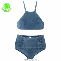 [mingyuan] 2021 new korean style swimsuit women suspender swimwear fashion split swimsuit denim split swimsuit