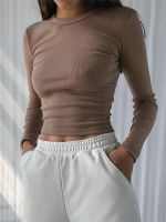 O Neck Long Sleeve Shirt Women Ribbed Sexy Cropped Tops 2022 Spring Black Casual Skinny Slim Basic Woman T Shirts White