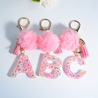 Women Letter Keychains 26 Glitter Hollowed-Out English Alphabet Keyring Handbag Crafts Puffer Ball Key Chain Accessories Cute