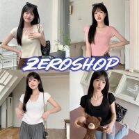 Zero shop?พร้อมส่ง? (Zero-6A97)  เสื้อไหมพรมแขนสั้น คอกลม ผ้าร่อง ยืดกำลังดี  -C