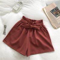 Women High Waist Casual Loose Bow Tie Wide Leg Shorts