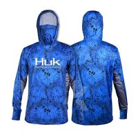 HUK Fishing Shirt UPF 50+ Hooded Face Cover Fishing Clothes Sun UV Protection Long Sleeve Hoodie Mens Camisa De Pesca