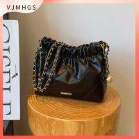 VJMHGS หนังพียู กระเป๋าทรงถัง จุได้มาก จีบลายสก๊อต กระเป๋า Crossbody แฟชั่นสำหรับผู้หญิง สีทึบทึบ กระเป๋าสะพายไหล่แบบสั้น ผู้หญิงผู้หญิงผู้หญิง