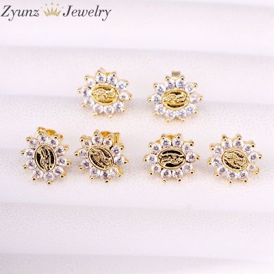 10Pairs, Clear CZ Virgin design micro pave cz stud, fashion trendy gold jewelry zirconia stone Crystal Studs Women Jewelry