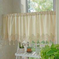 1Pc Home Decorative Simple Style Cotton Linen Fabric Handmade Crocheted Splicing Short Curtain Kitchen Curtain Cabinet Curtain