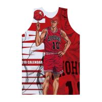 2023 NewAnime Slam Dunk บาสเกตบอล Jersey กีฬาผู้ชายสีแดง Tank Top Casual เพาะกาย Gym กล้ามเนื้อเสื้อแขนกุด